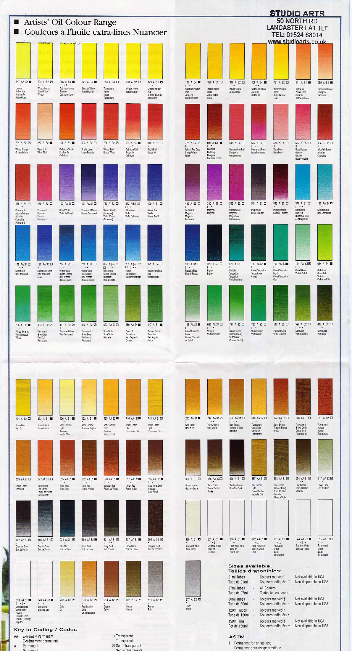 Artist Oil Colour Chart at online discounts