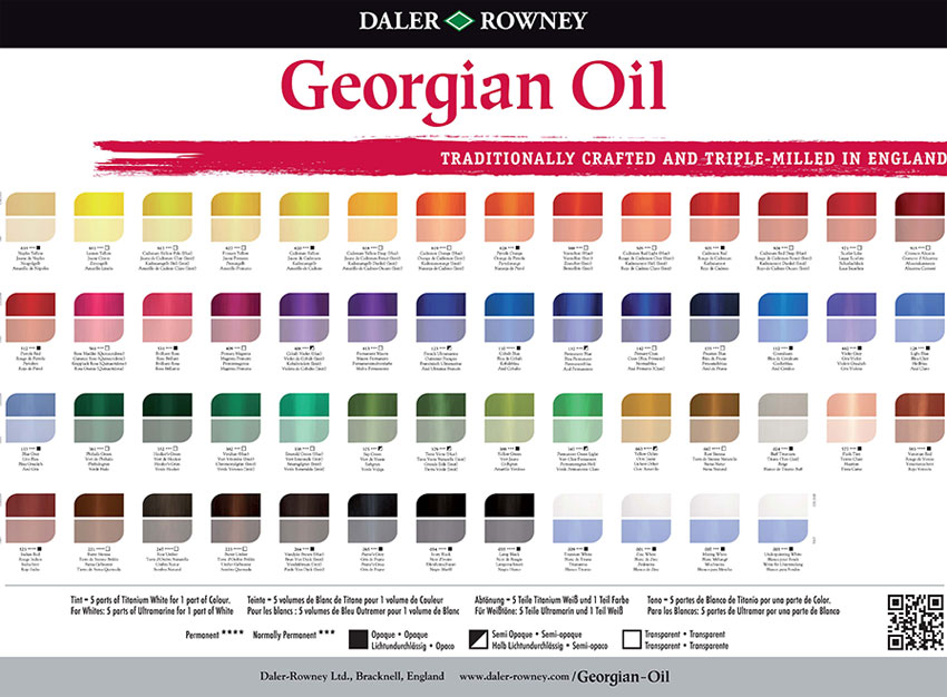 Georgian Oil Paint colour chart from Daler Rowney