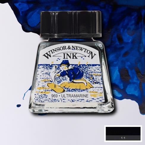 Ultramarine Blue Winsor Newton Drawing Inks colour chart 